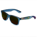 Metallic Blue / Gold Retro Tinted Lens Sunglasses - Full-Color Full-Arm Printed
